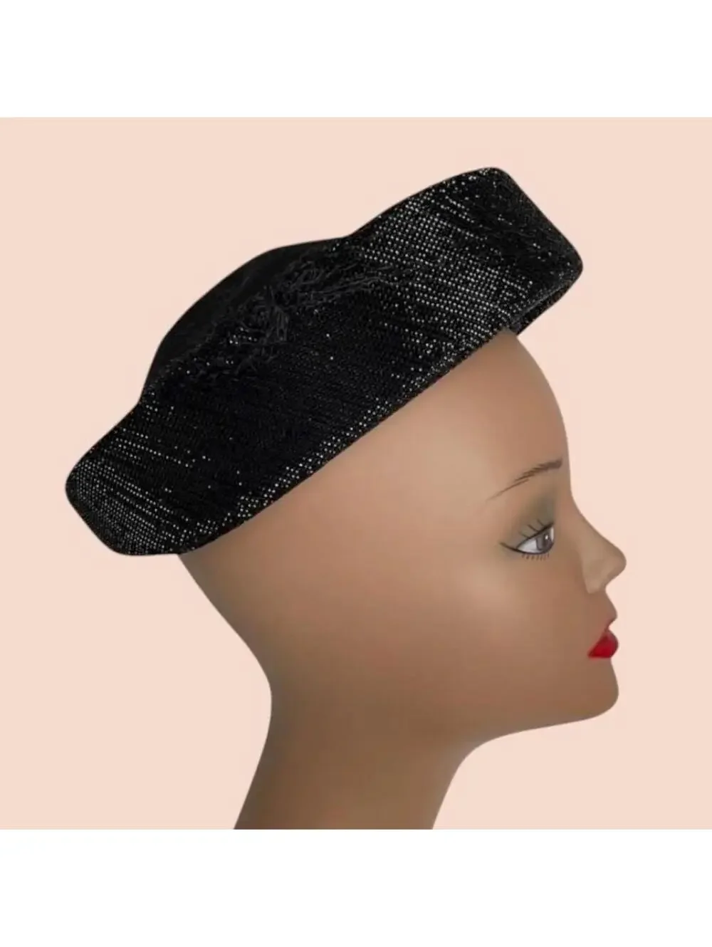 Vintage 60s Black Wool Felt Hat: Glittery Brim Henry Pollak Glenover (22 Inches)